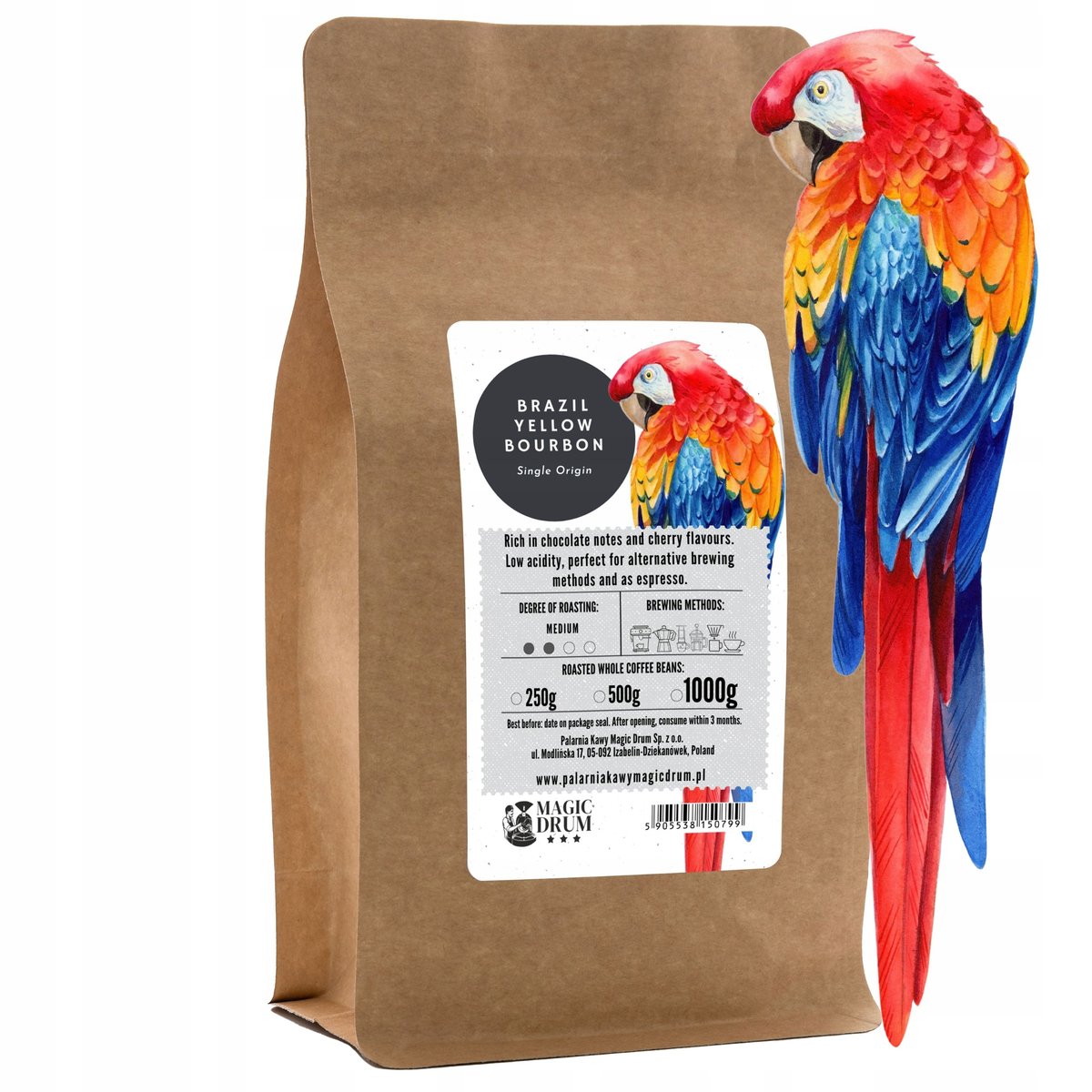 Kawa ziarnista 1 kg Brazylia Yellow Bourbon arabika świeżo palona