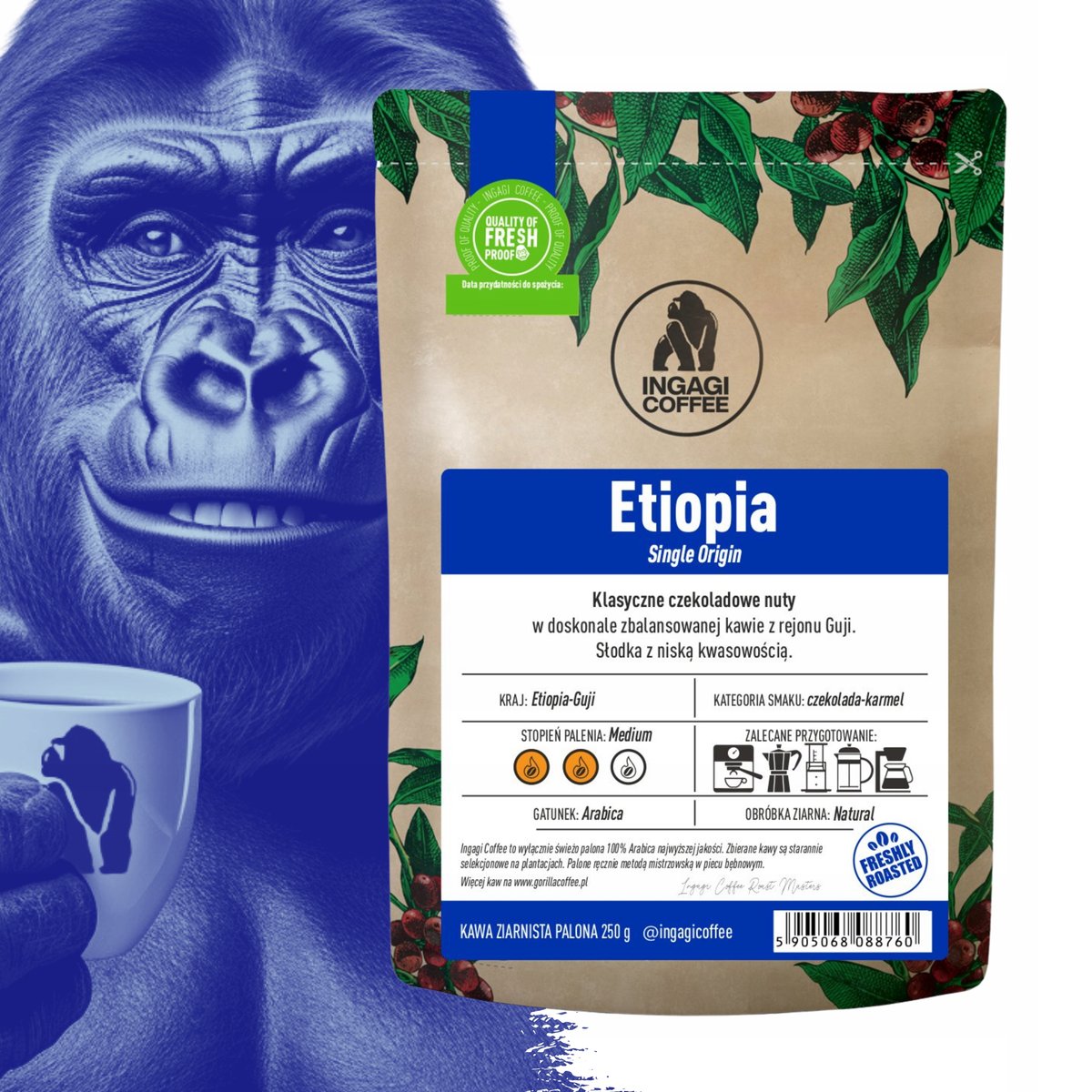 Kawa ziarnista Etiopia świeżo palona arabika 1 kg