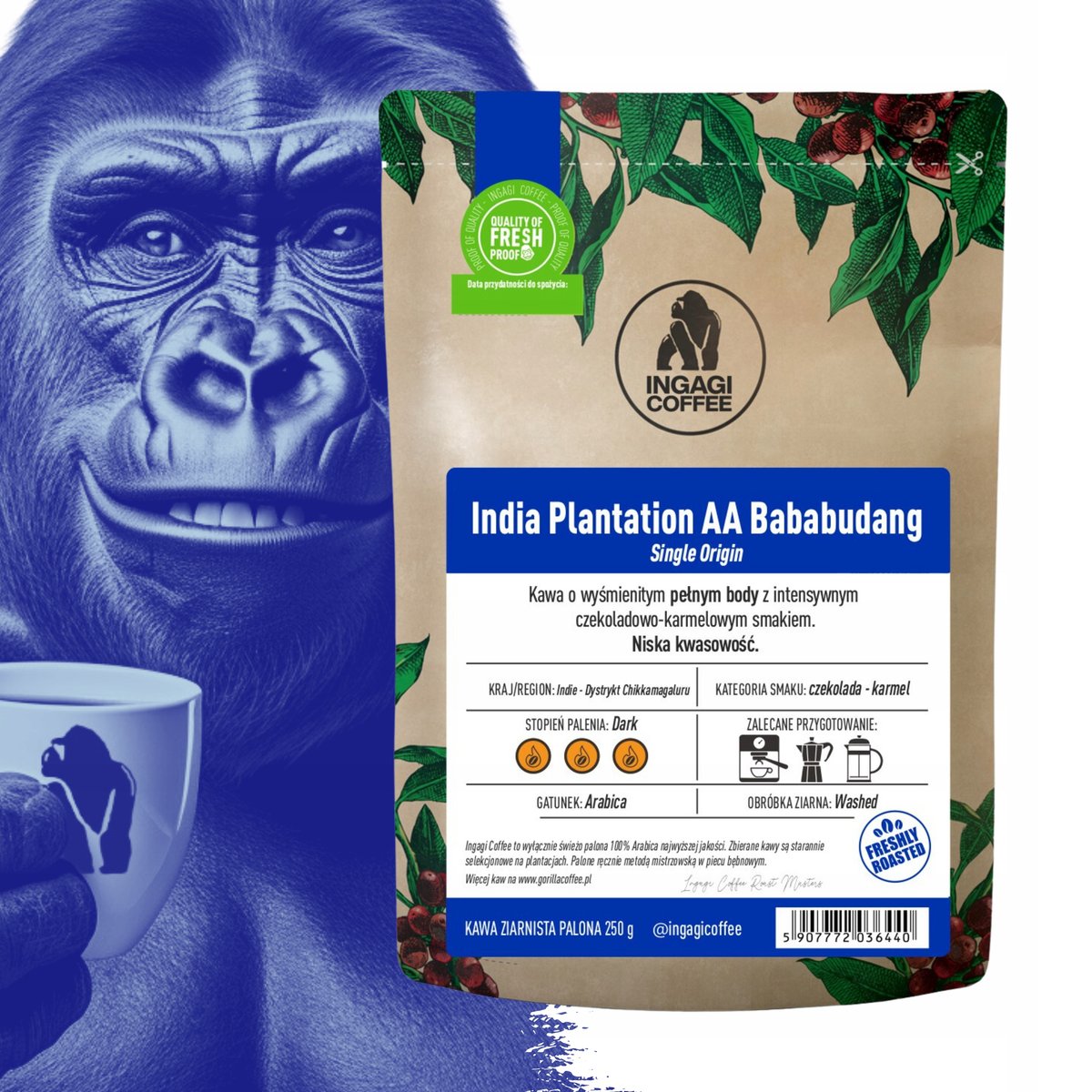 Kawa ziarnista Indie Plantation 250 g arabika świeżo palona