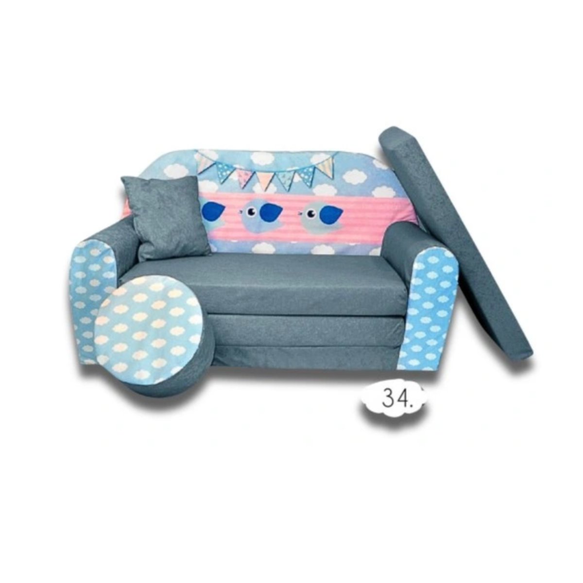 SOFA KANAPA ŁÓŻKO DLA DZIECI ROZKŁADANA CLOUD GREY