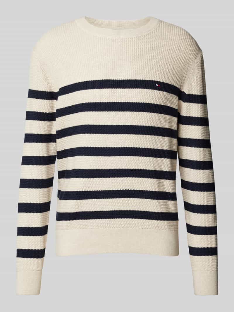 Sweter z dzianiny z wyhaftowanym logo i okrągłym dekoltem