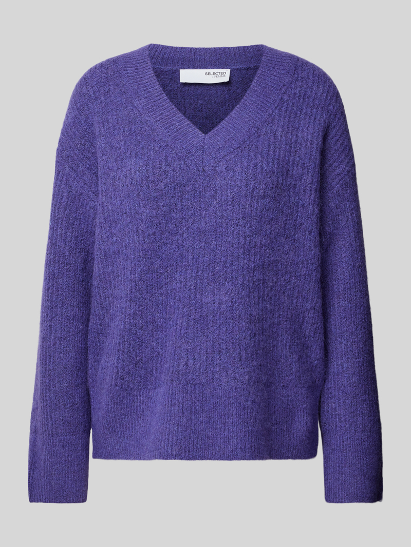Sweter z dzianiny z dekoltem w serek model ‘ALVIA’