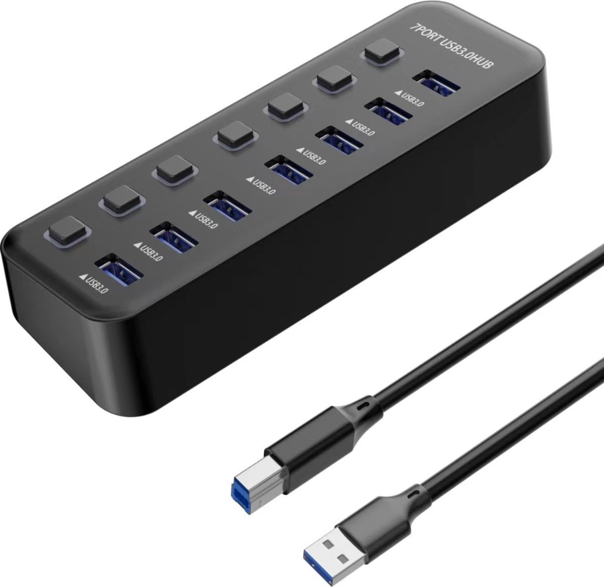 Koncentrator PREMIUMCORD USB 3.2, 7-portowy z wyłączeniem portu, 5G SuperSpeed, czarny