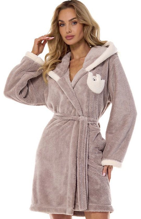 Krótki szlafrok damski z kapturem opal 2411 Lazy, Kolor opal, Rozmiar XL, L&L - Intymna