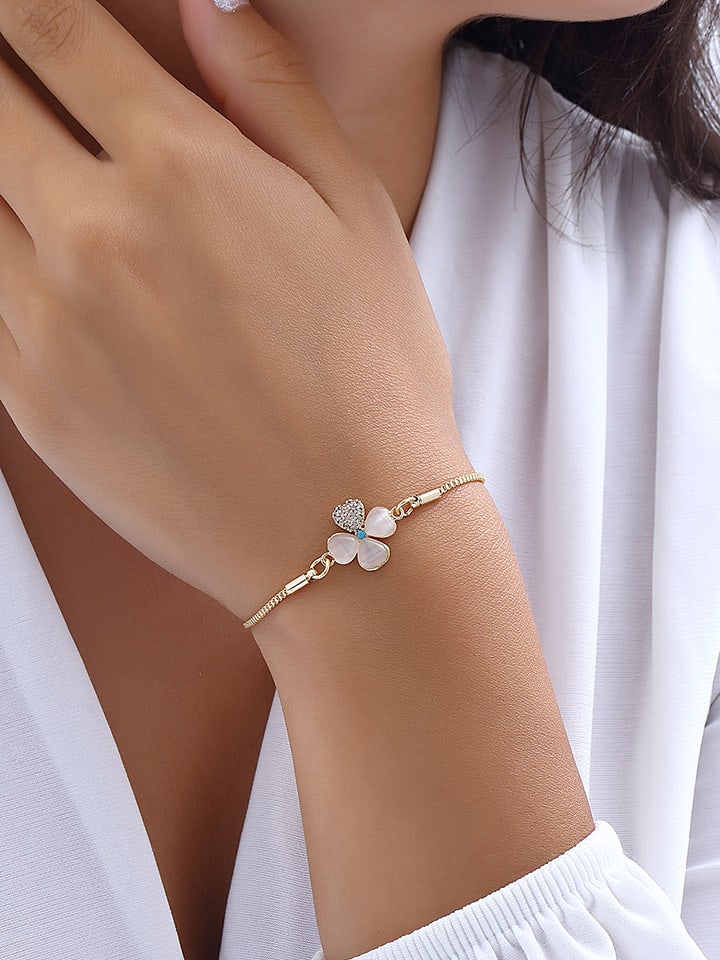 Luja Bijoux Pozłacana bransoletka z cyrkoniami i masą perłową