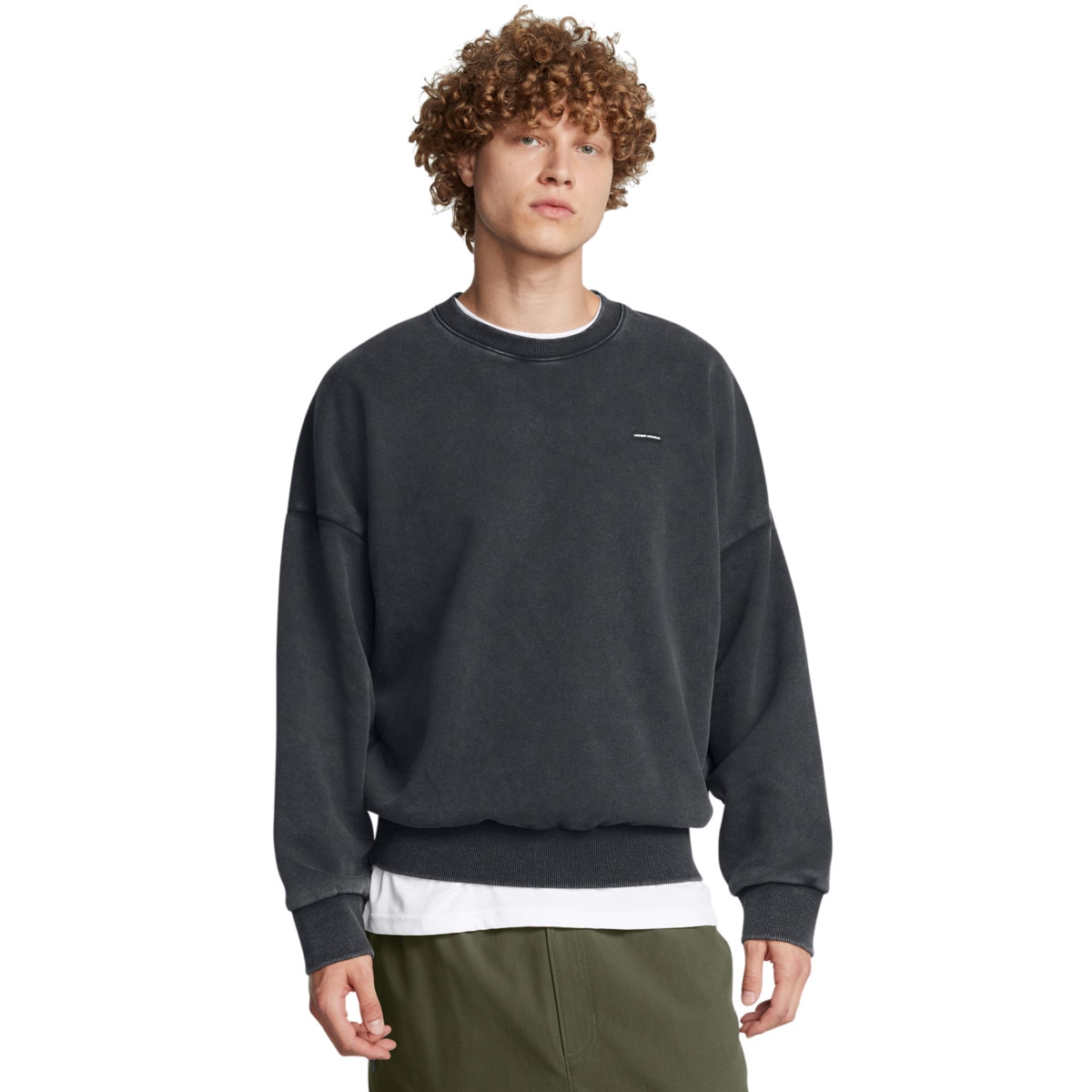 Męska bluza dresowa nierozpinana bez kaptura Under Armour UA Icon Hwt Flc Wash Os Crew - szara - UNDER ARMOUR