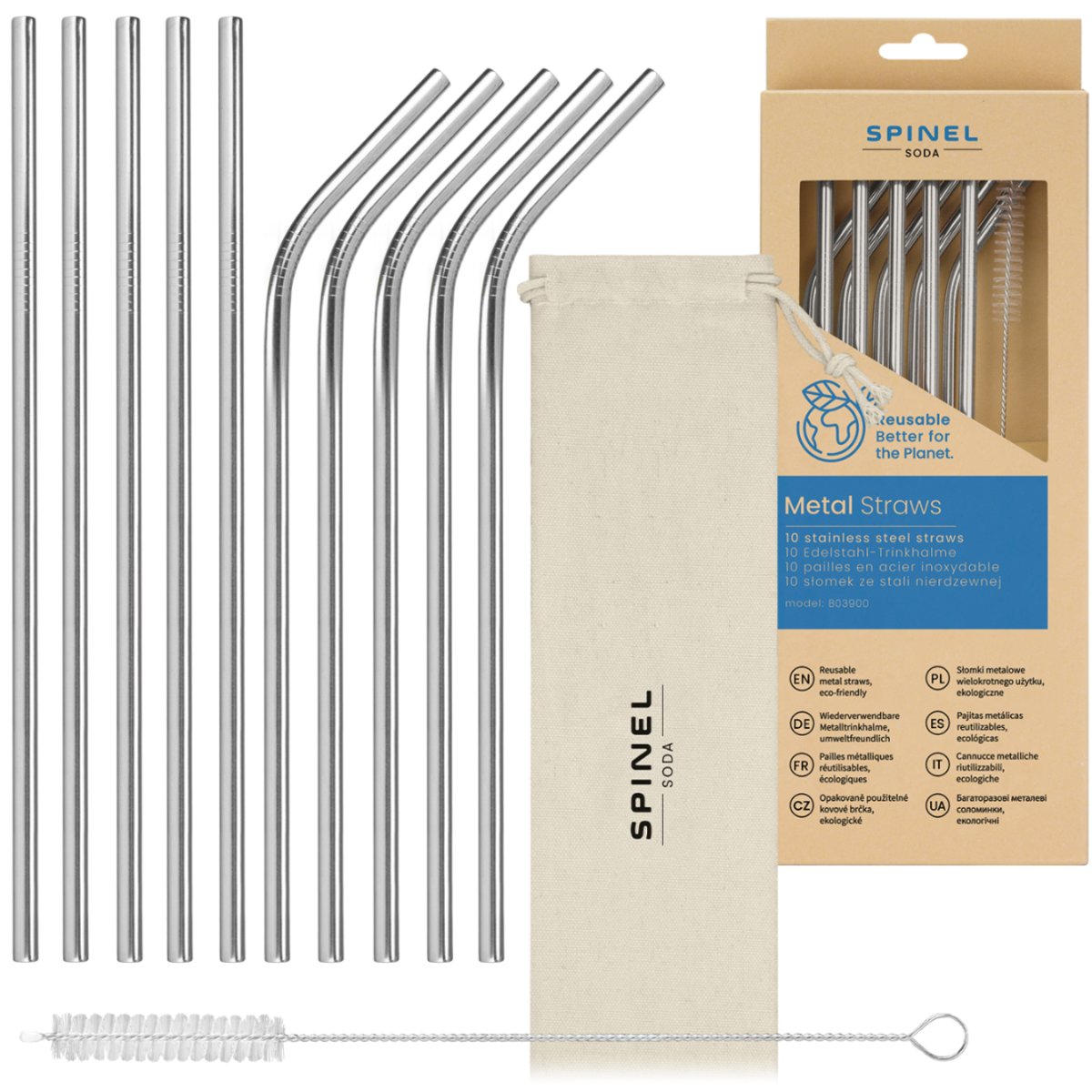 Metalowe słomki SpinelSoda x10 Silver