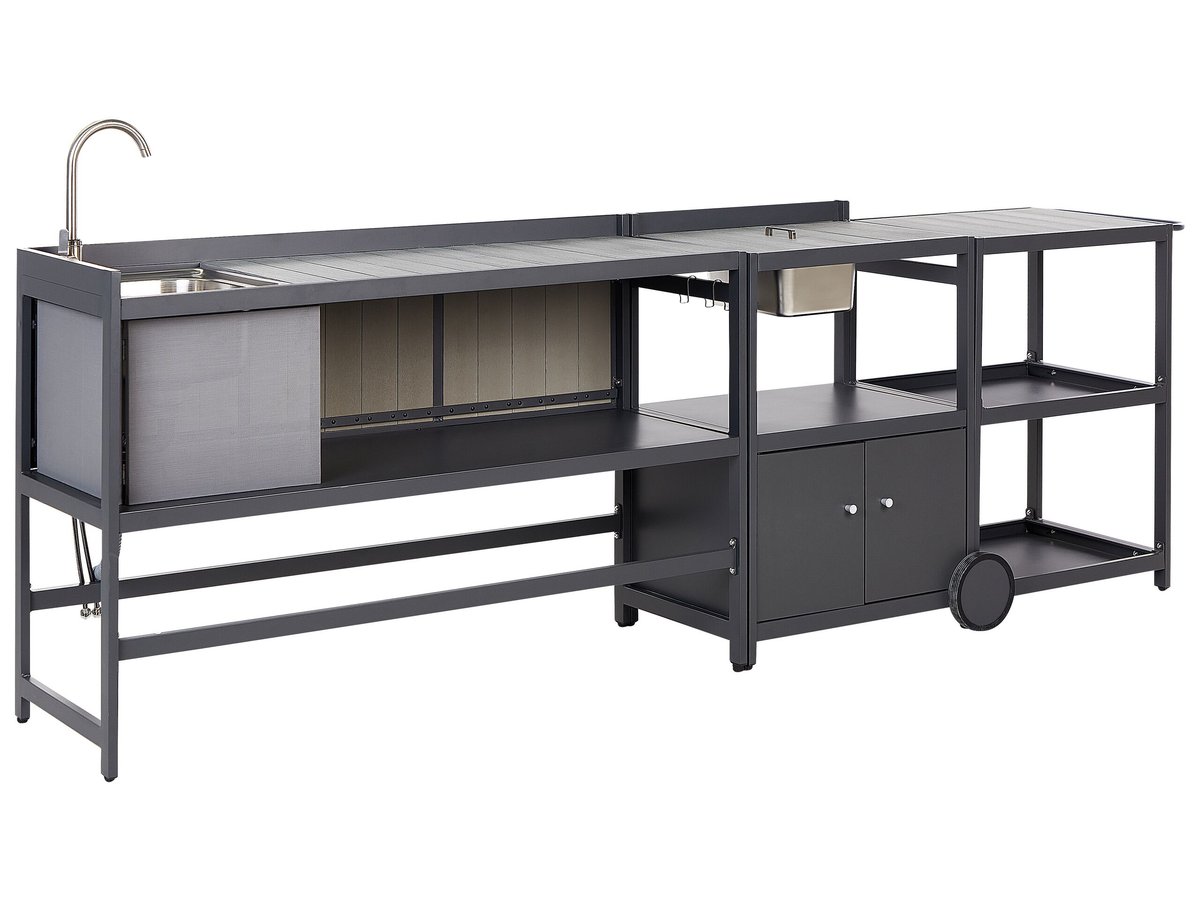 3 częściowa kuchnia ogrodowa szafka i wyspa ze zlewem szara ORTISEI