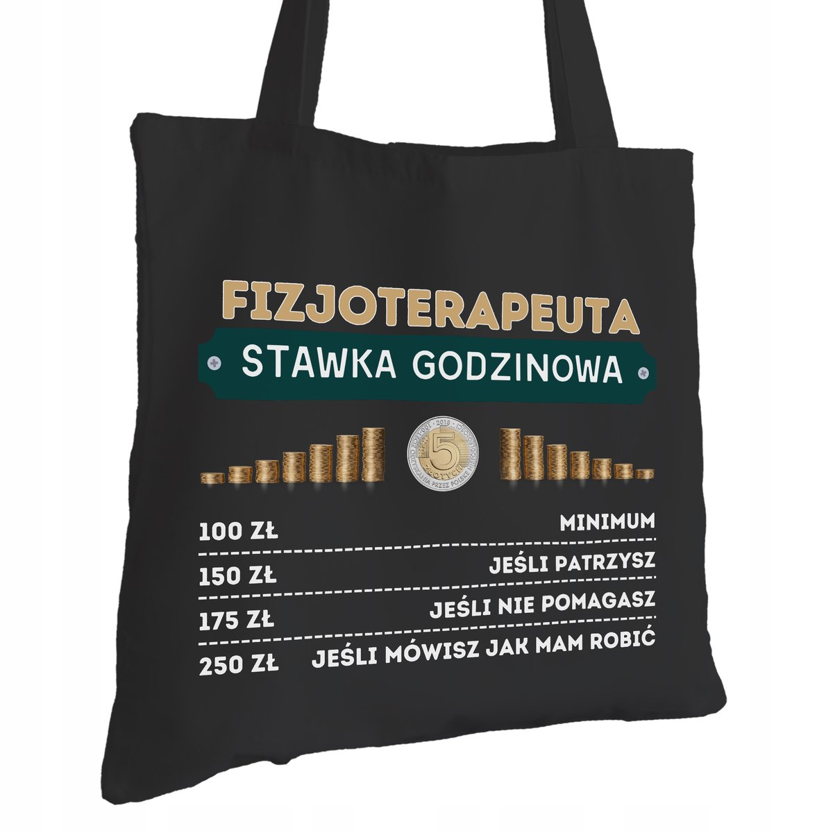 Torba Bawełniana dla Fizjoterapeuty Czarna Na Prezent Trwały Nadruk