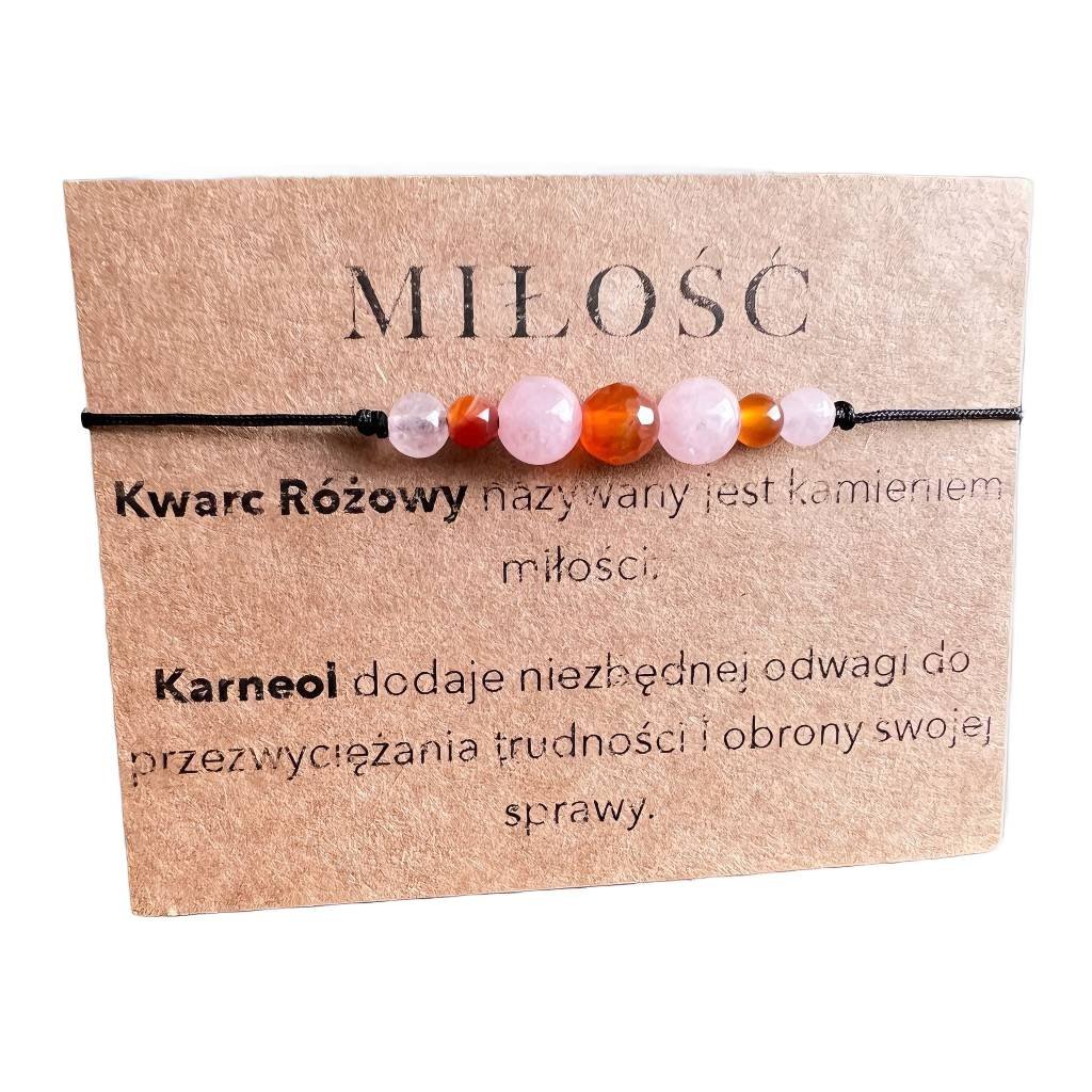 Bransoletka na sznurku Karneol Kwarc Różowy