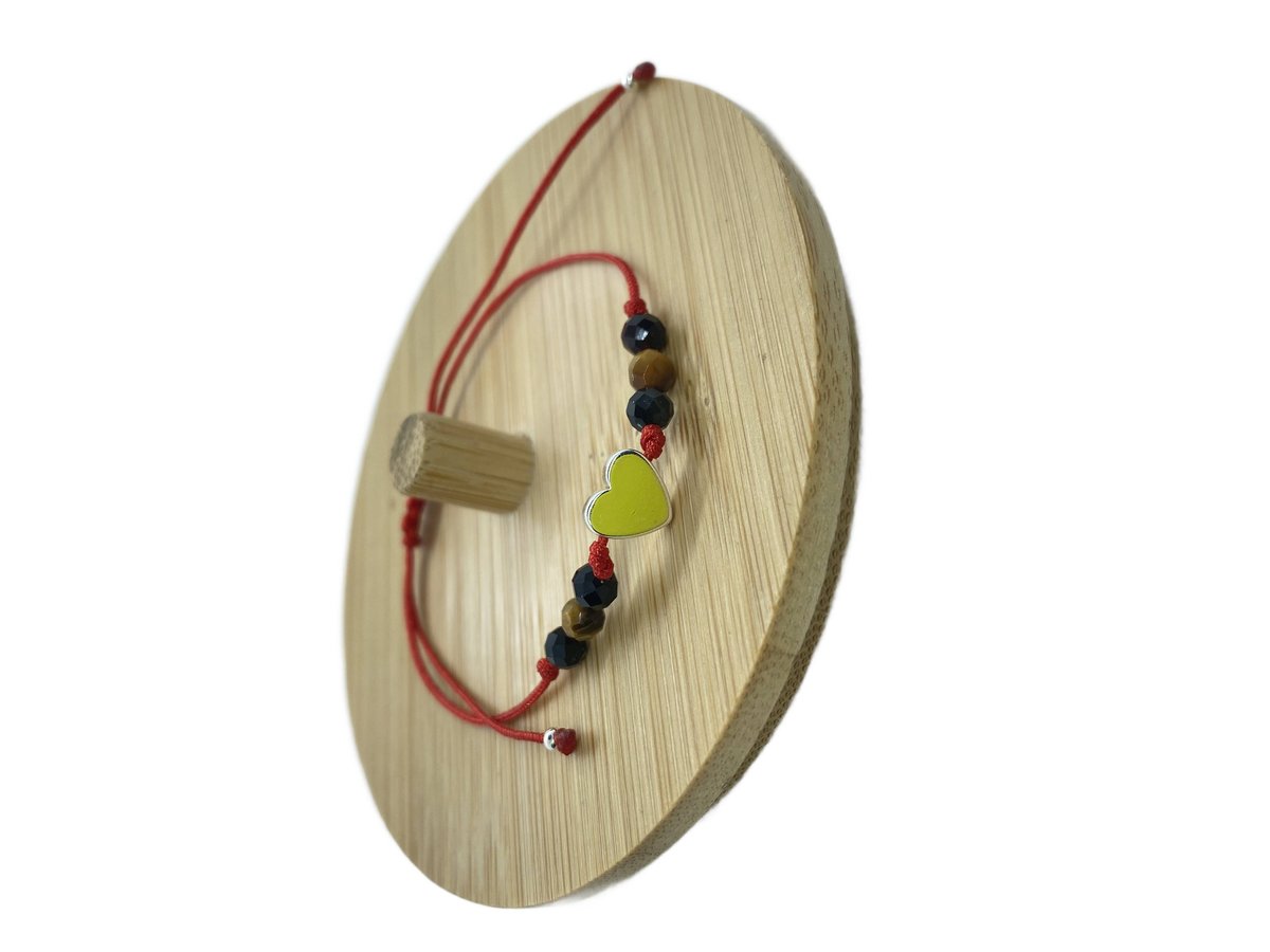 BRANSOLETKA naturalna Czerwona serce obsydjan tygrysie oko