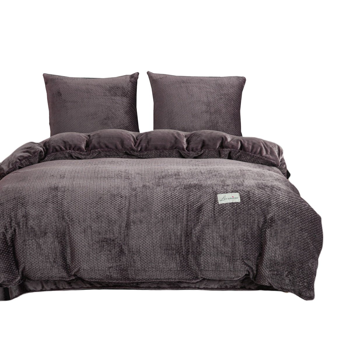 Pościel polarowa PressCozy 160x200 welur brązowa geometryczny motyw