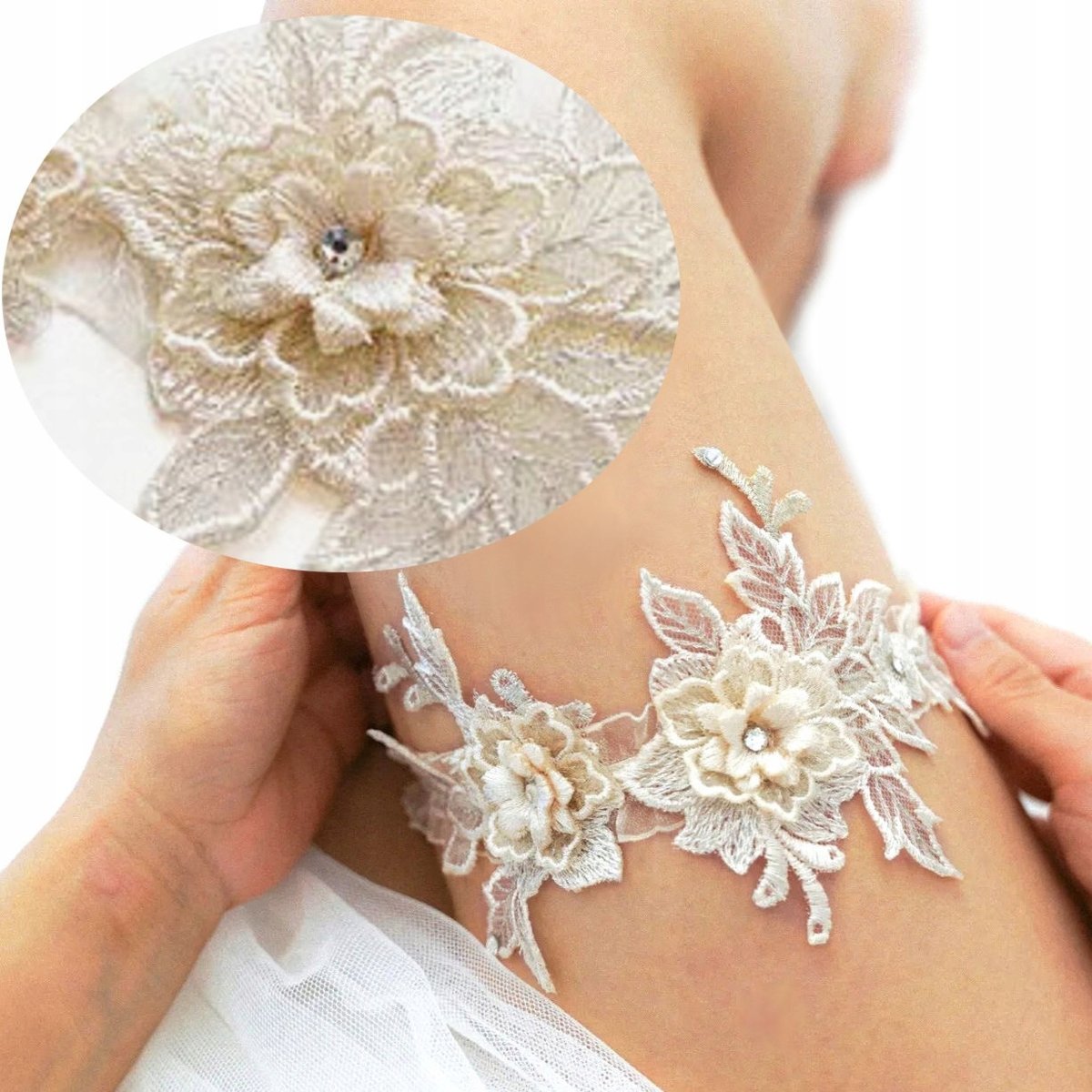 PODWIĄZKA ŚLUBNA KORONKOWA IVORY ecru podwiązki welon ślub