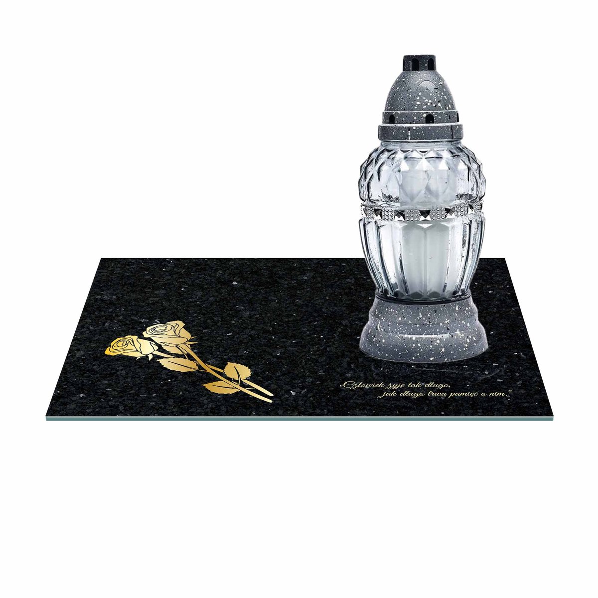 SZKLANA PODSTAWKA POD ZNICZE 40x30cm 492b + napis