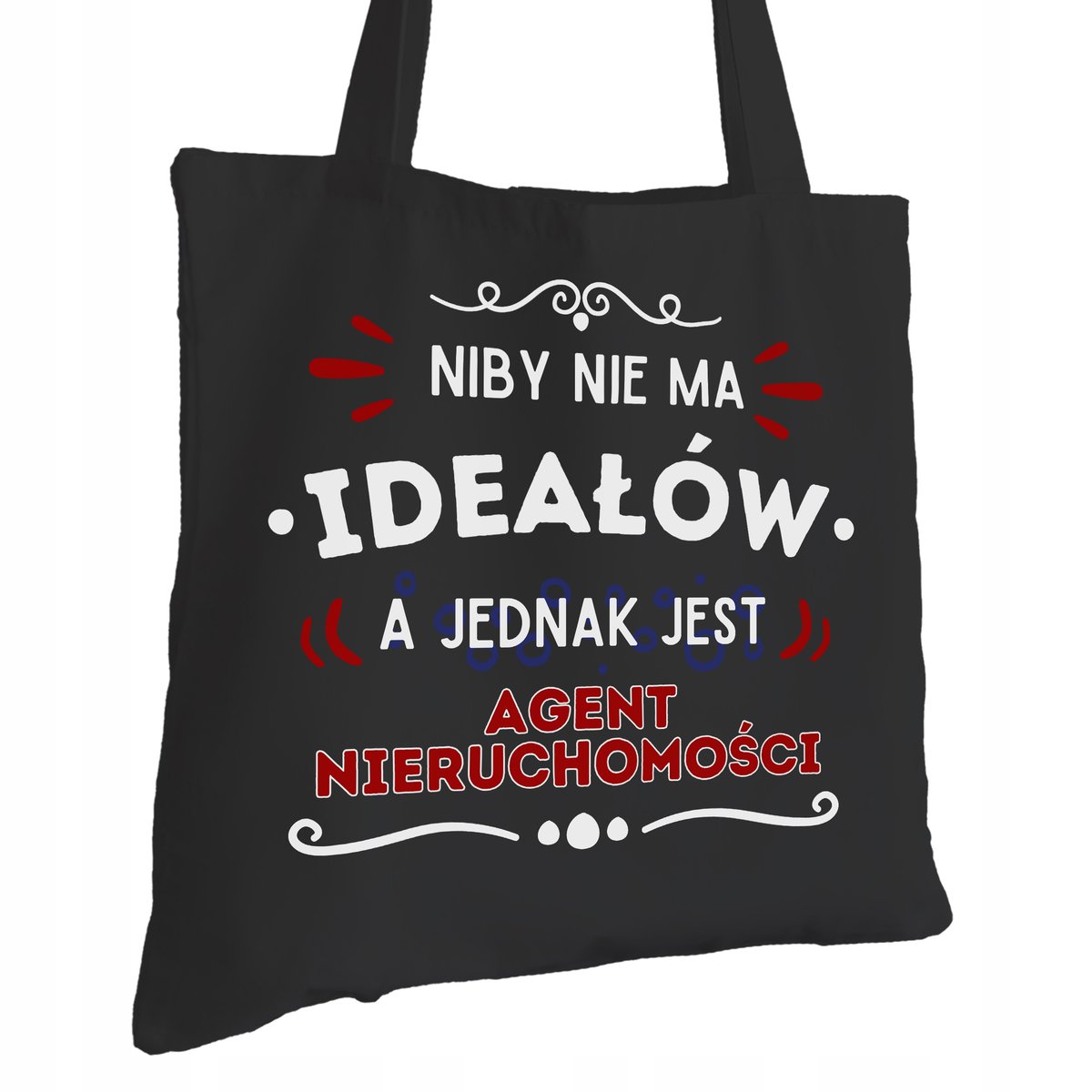 Torba Bawełniana dla Agenta Nieruchomości Czarna Na Prezent Trwały Nadruk