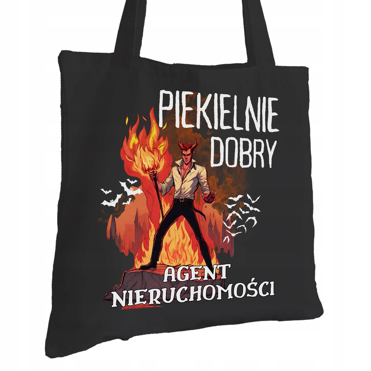 Torba Bawełniana dla Agenta Nieruchomości Czarna Na Prezent Trwały Nadruk