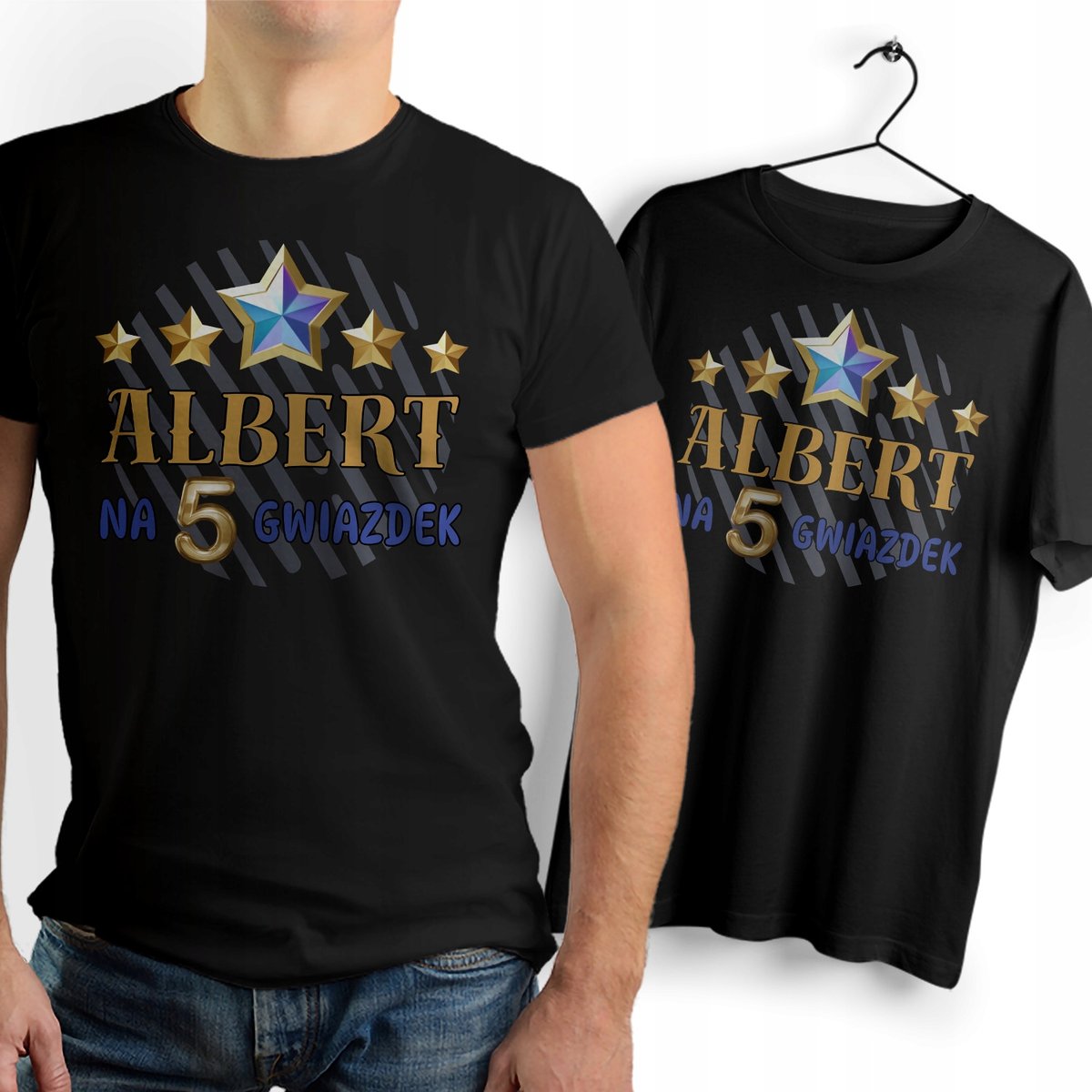 Koszulka Męska Czarna Dla Alberta T-Shirt Podkoszulek z Nadrukiem Prezent