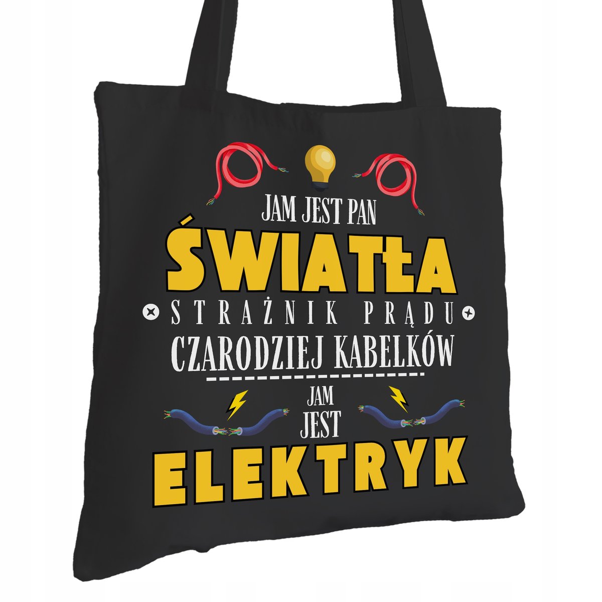 Torba Bawełniana dla Elektryka Czarna Na Prezent ekologiczna Trwały Nadruk