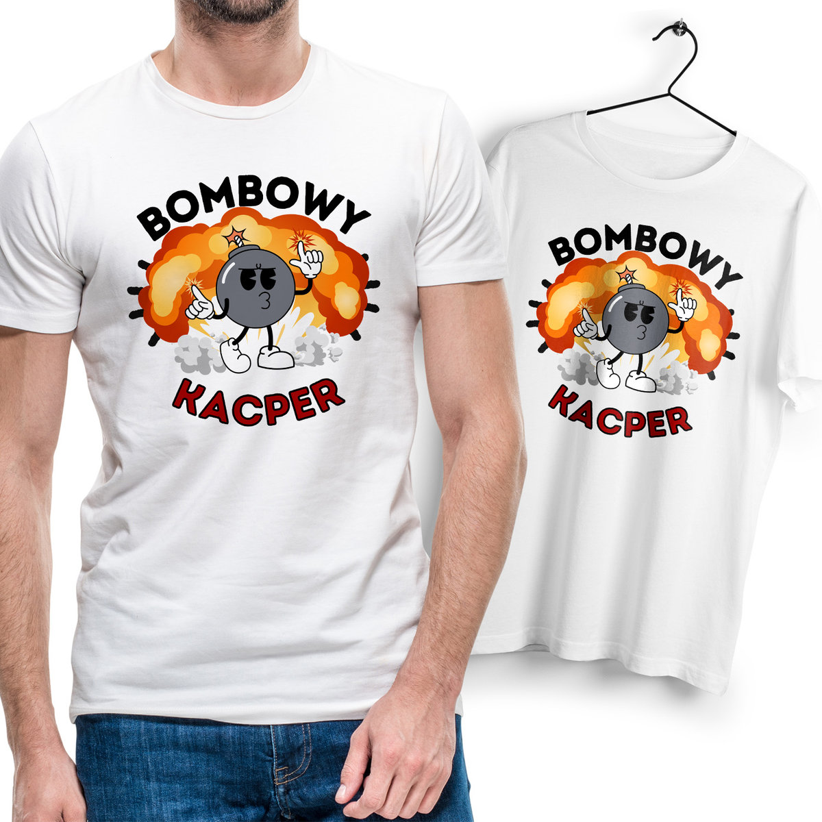 Koszulka Męska Biała Dla Kacpra T-Shirt z Nadrukiem Zdjęciem Na Prezent