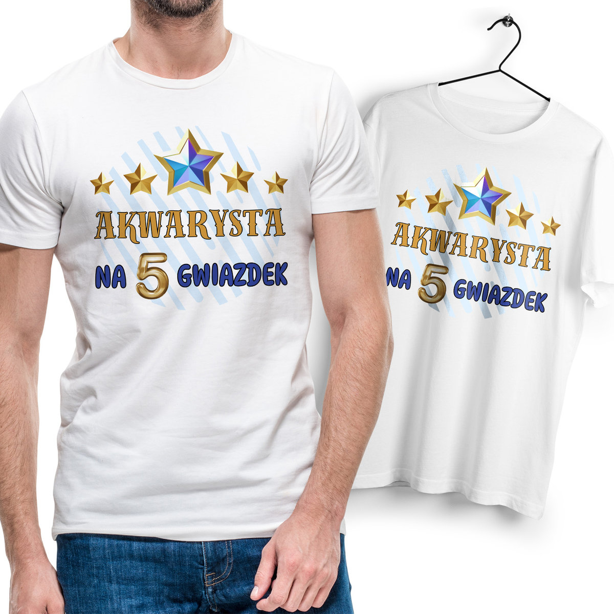 Koszulka Męska Biała dla Akwarysty Bawełniana T-shirt Trwały Nadruk