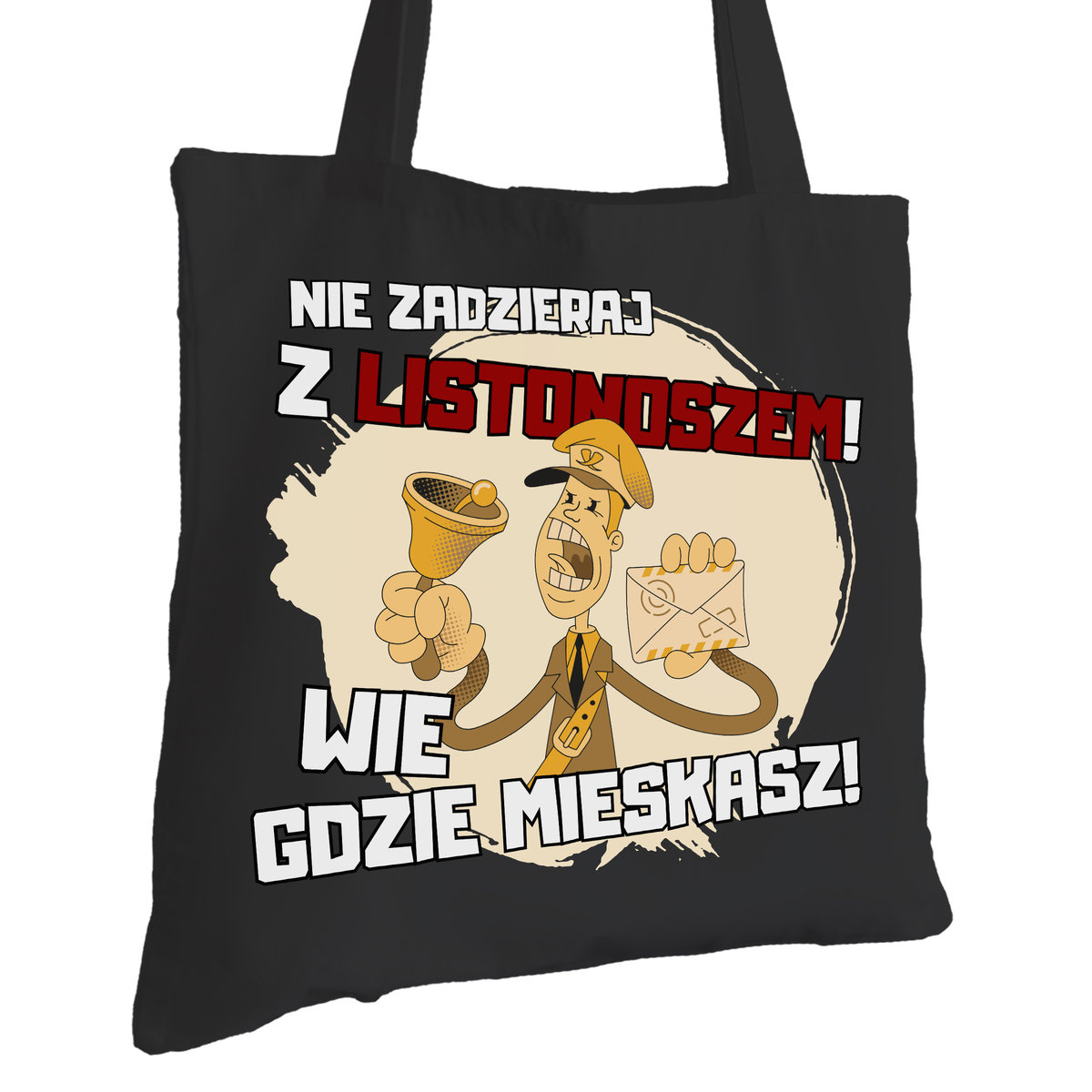 Torba Bawełniana dla Listonosza Czarna Na Prezent ekologiczna Trwały Nadruk