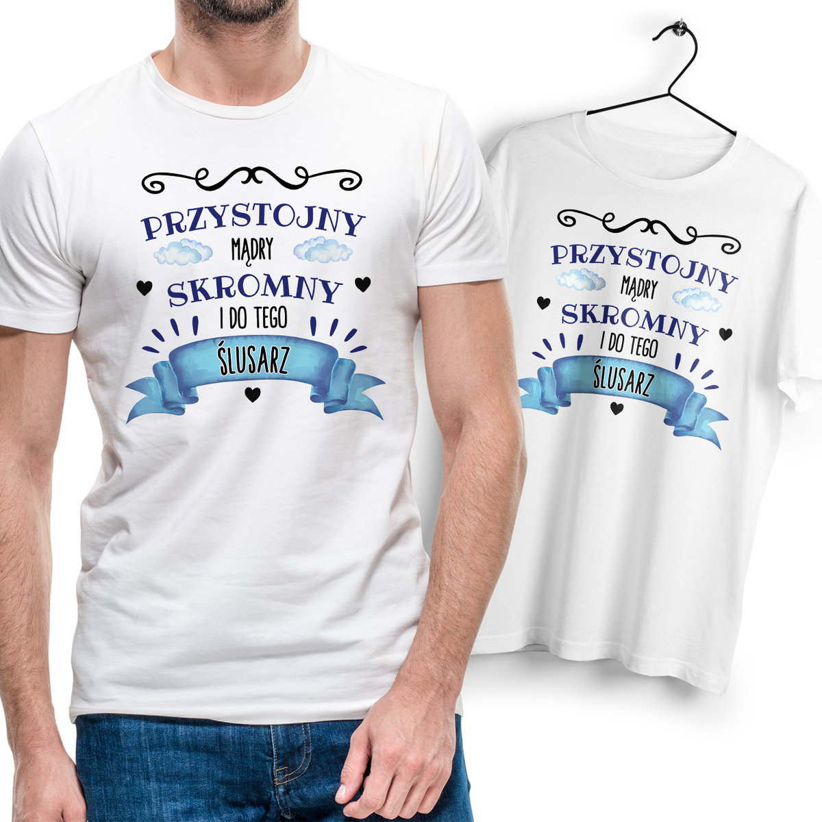 Koszulka Męska Biała dla Ślusarza Bawełniana T-shirt Trwały Nadruk