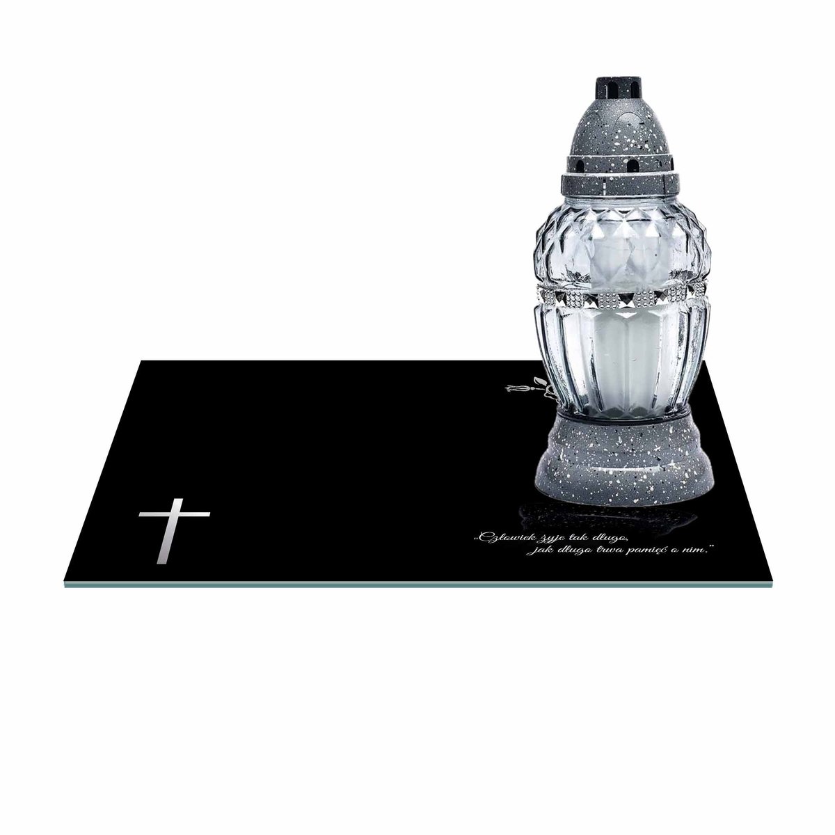 SZKLANA PODSTAWKA POD ZNICZE 40x30cm 511b + napis