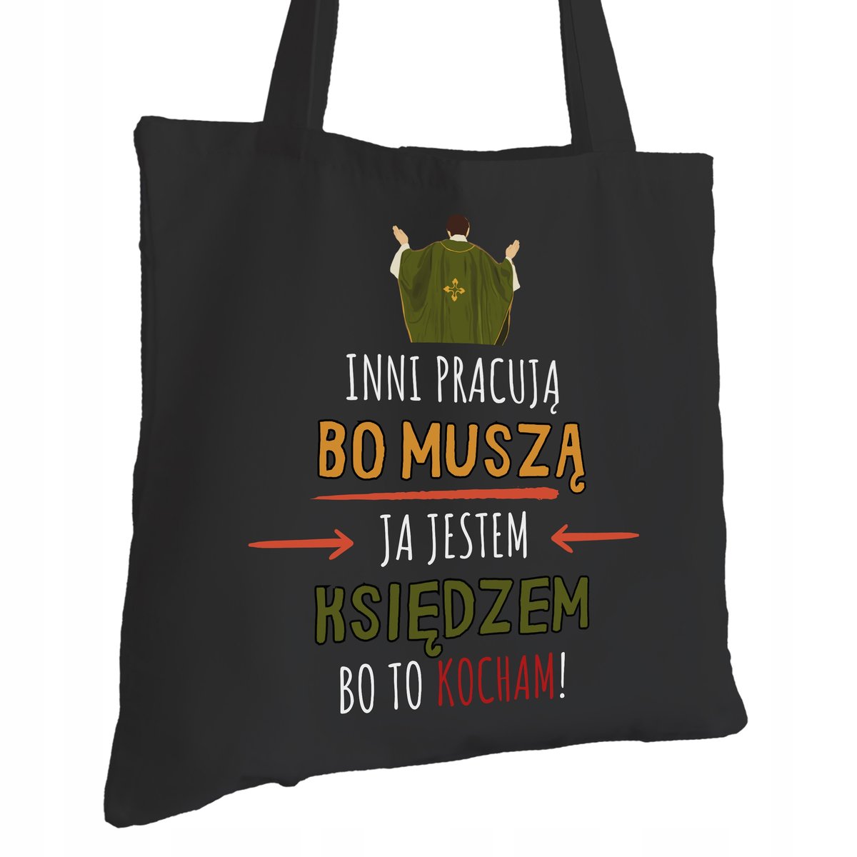 Torba Bawełniana dla Księdza Czarna Na Prezent ekologiczna Trwały Nadruk