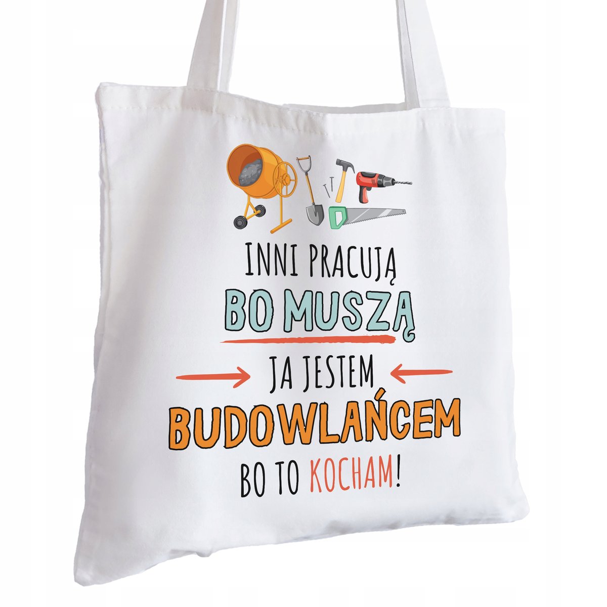 Torba Bawełniana biała dla Budowlańca Na Prezent ekologiczna Trwały Nadruk