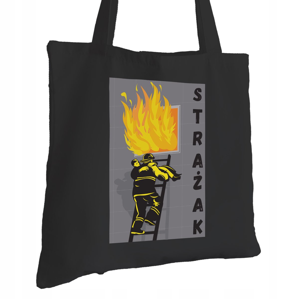 Torba Bawełniana dla Strażaka Czarna Na Prezent ekologiczna Trwały Nadruk