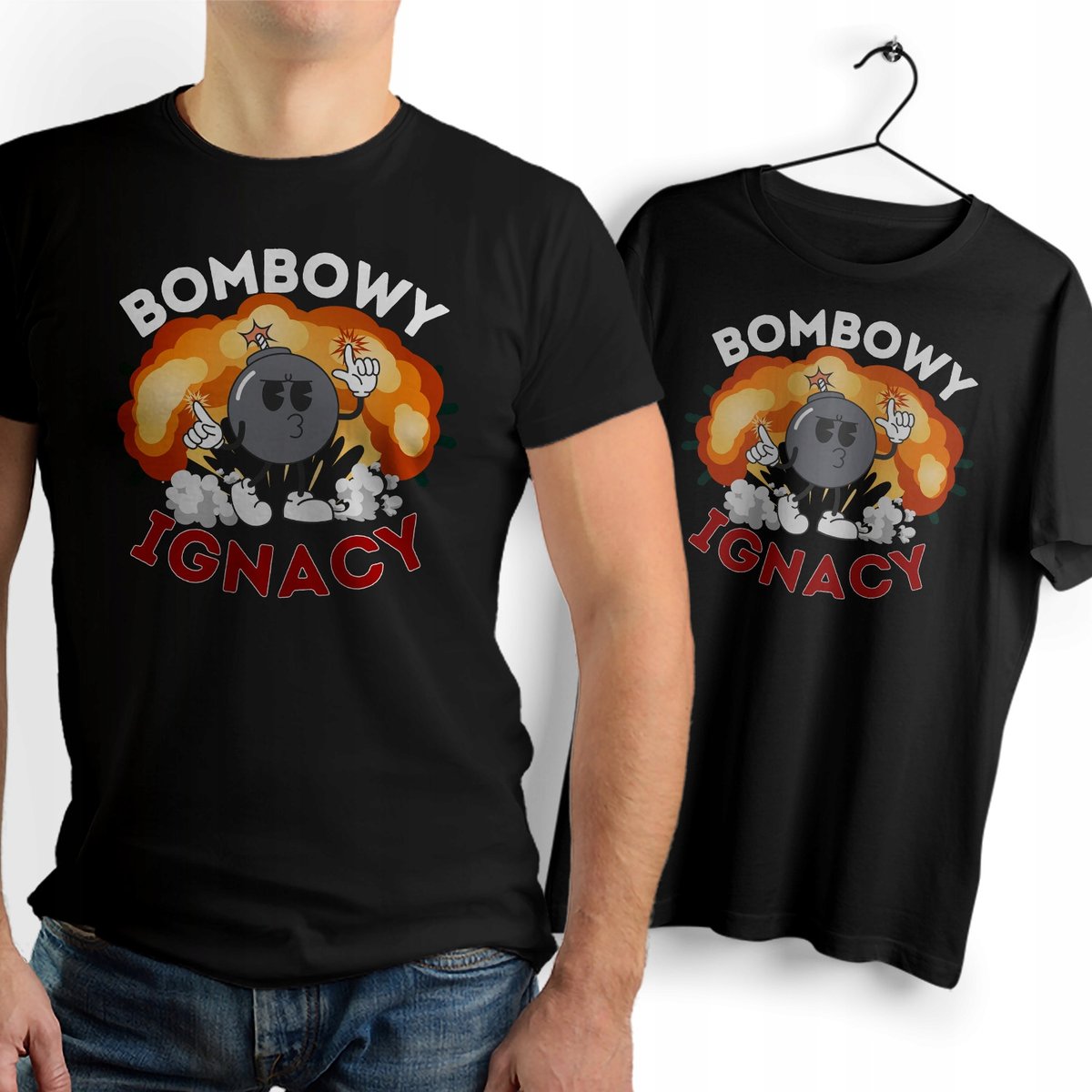 Koszulka Męska Czarna Dla Ignacego T-Shirt Podkoszulek Nadruk Na Prezent