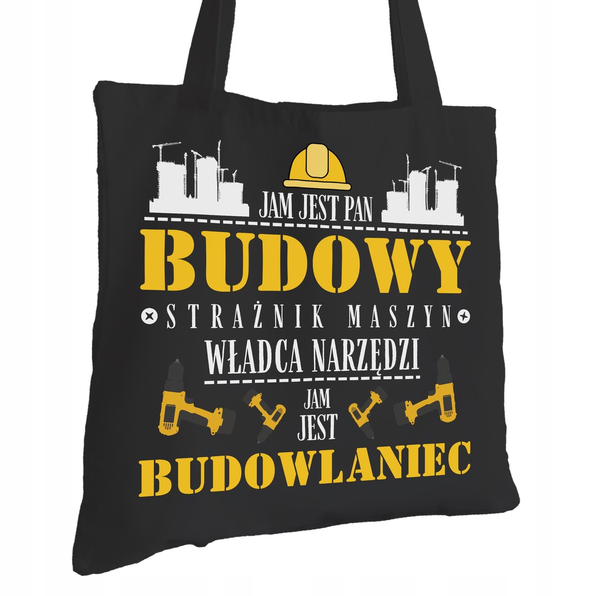 Torba Bawełniana dla Budowlańca Czarna Na Prezent ekologiczna Trwały Nadruk