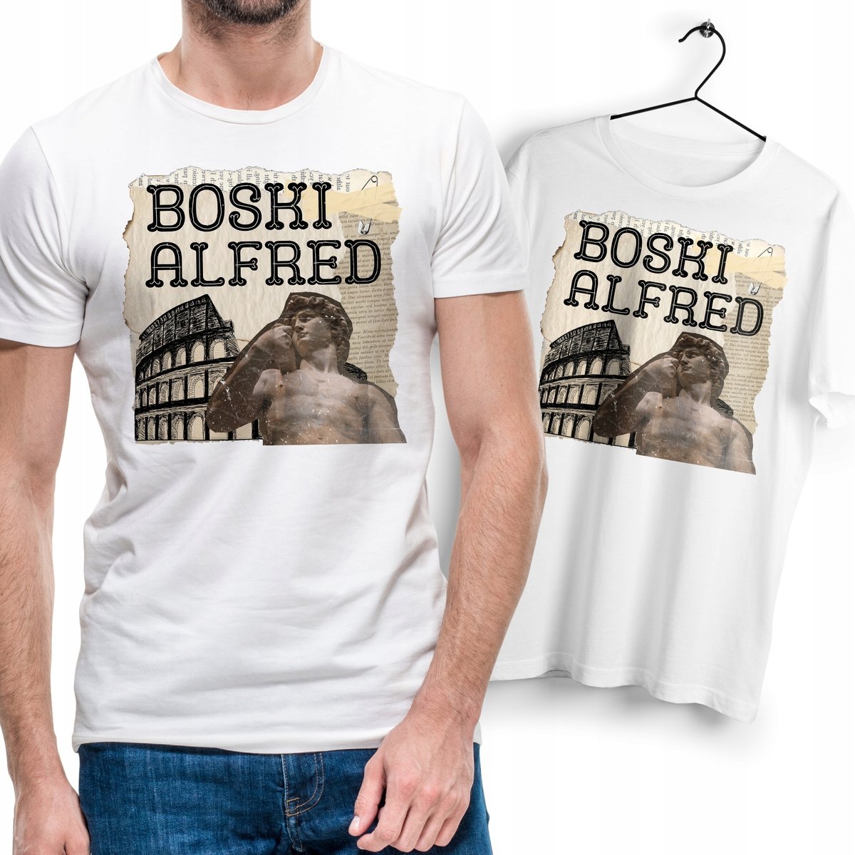 Koszulka Męska Biała Dla Alfreda T-Shirt Podkoszulek Nadruk Na Prezent