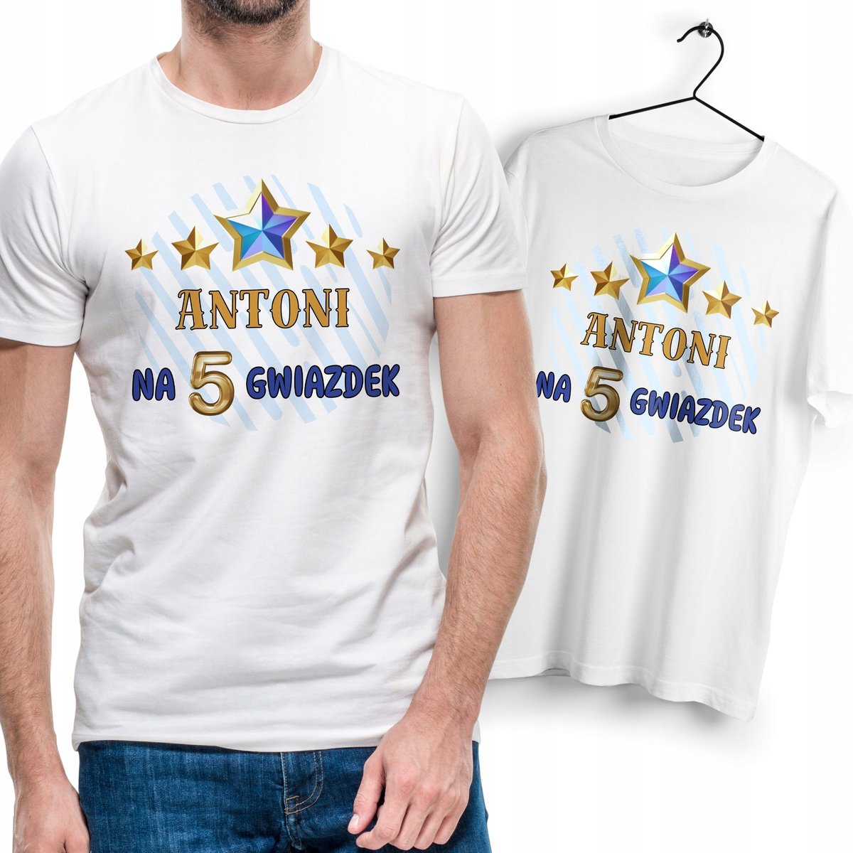 Koszulka Męska Biała Dla Antoniego T-Shirt Podkoszulek Nadruk Na Prezent