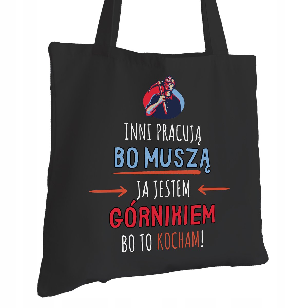 Torba Bawełniana dla Górnika Czarna Na Prezent ekologiczna Trwały Nadruk
