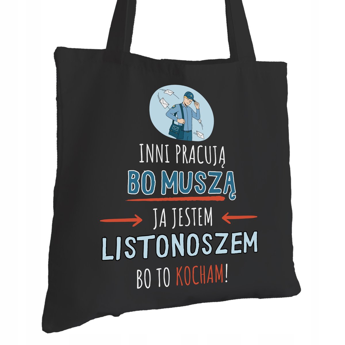 Torba Bawełniana dla Listonosza Czarna Na Prezent ekologiczna Trwały Nadruk