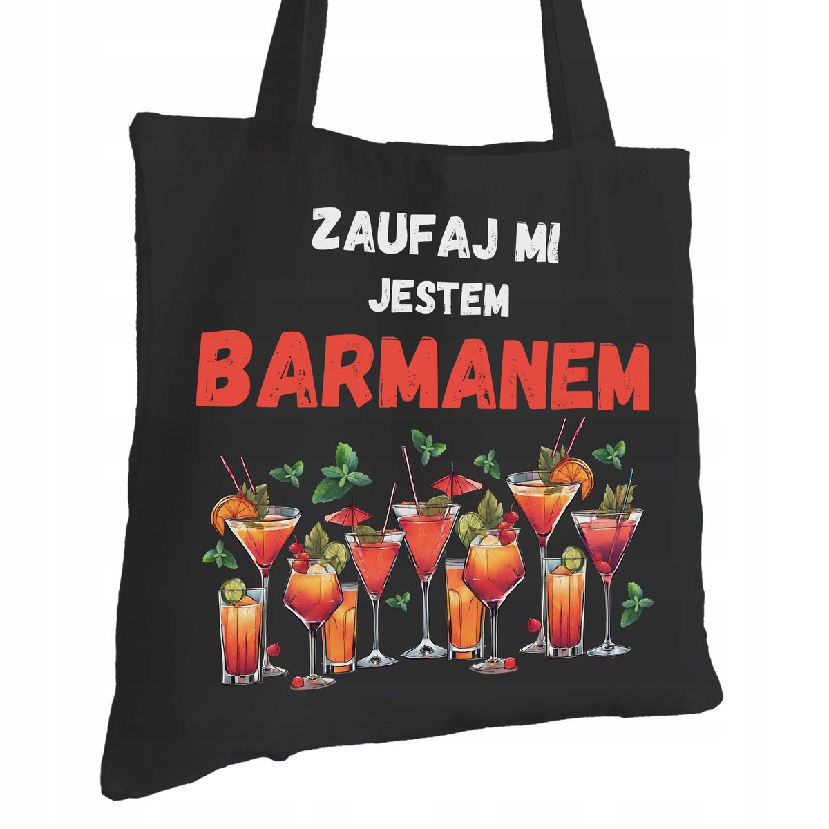 Torba Bawełniana dla Barmana Czarna Na Prezent ekologiczna Trwały Nadruk