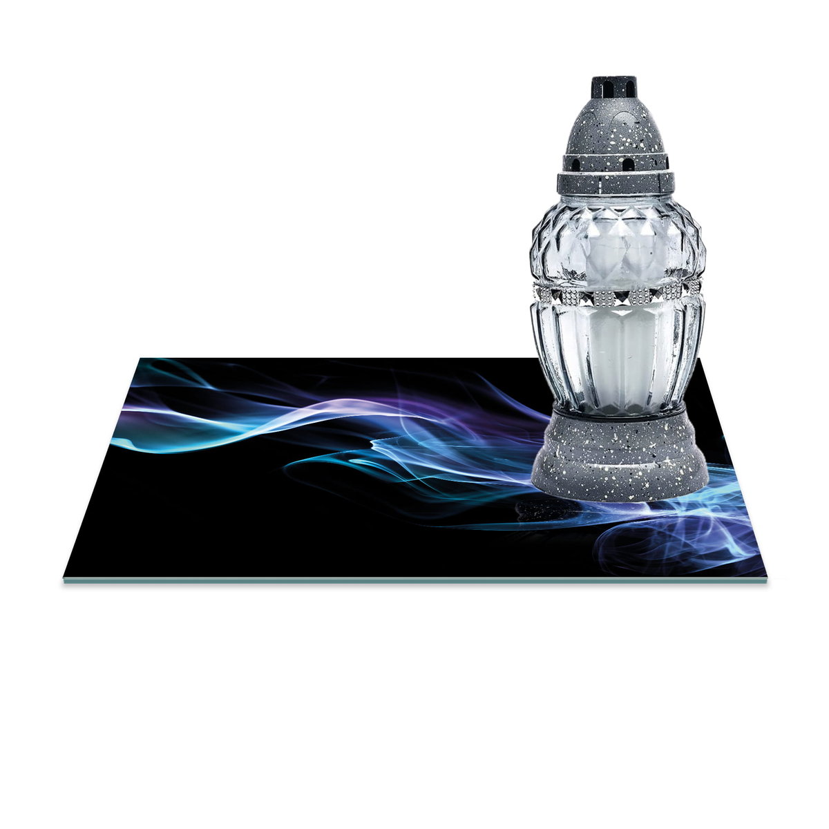 SZKLANA PODSTAWKA POD ZNICZE 40x30cm Wstęga 65b