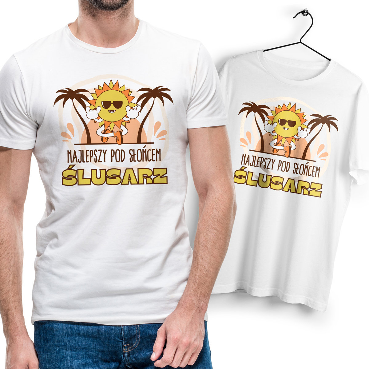 Koszulka Męska Biała dla Ślusarza Bawełniana T-shirt Trwały Nadruk