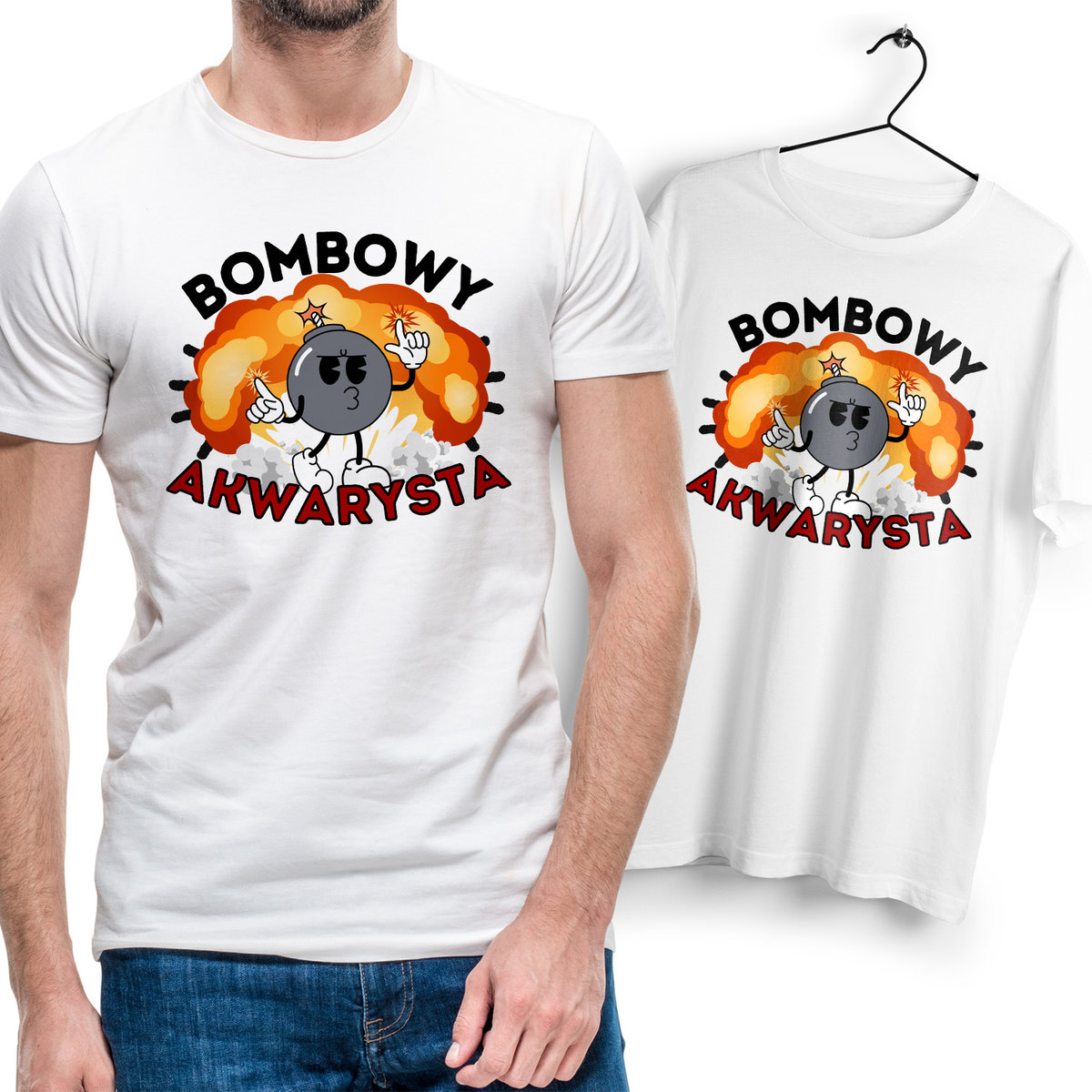 Koszulka Męska Biała dla Akwarysty Bawełniana T-shirt Trwały Nadruk