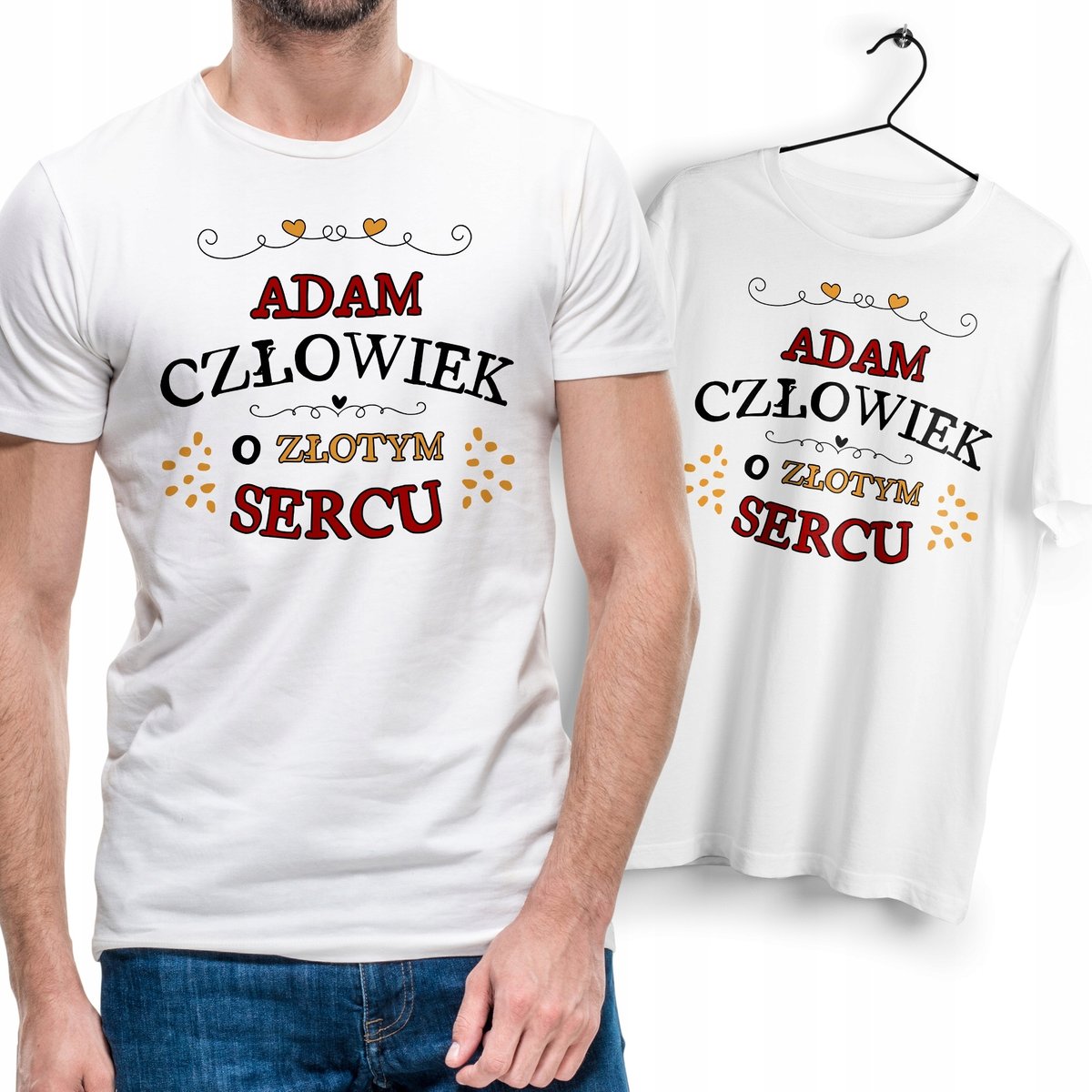 Koszulka Męska Biała Dla Adama T-Shirt Podkoszulek Nadruk Na Prezent