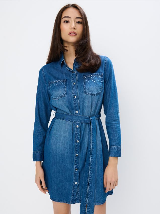 Mohito - Jeansowa sukienka mini - niebieski
