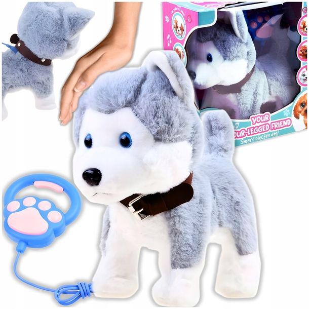 Interaktywny Piesek Zabawka Na Smyczy Maskotka Husky Szczeka Prezent Pies