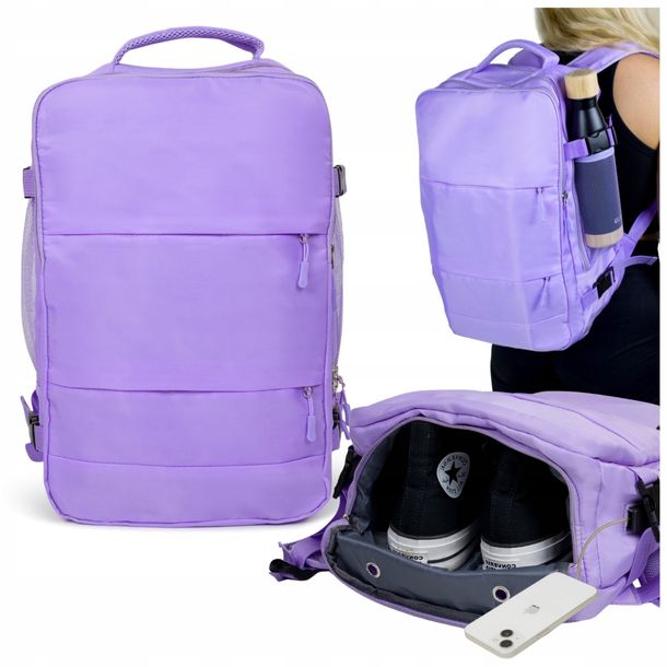 Turystyczny Plecak Podróżny Bagaż Podręczny Torba Samolotu Kabinowy Fiolet