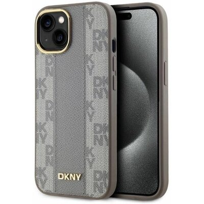 Etui DKNY Leather Checkered Mono Pattern MagSafe do Apple iPhone 15 Beżowy | Bezpłatny transport