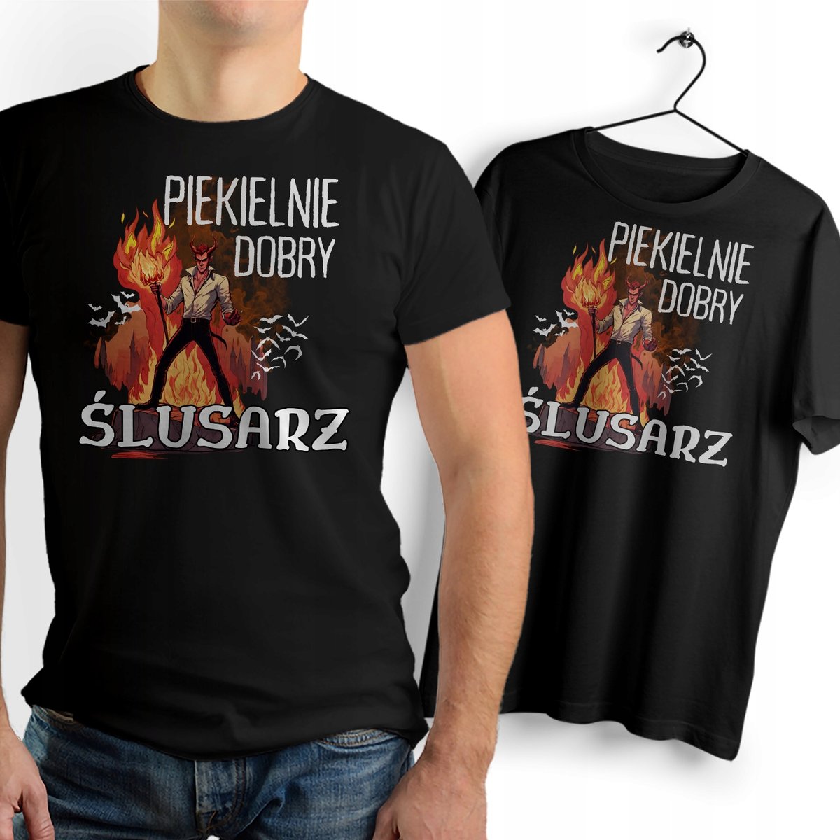 Koszulka Męska Czarna dla Ślusarza Bawełniana T-shirt Trwały Nadruk