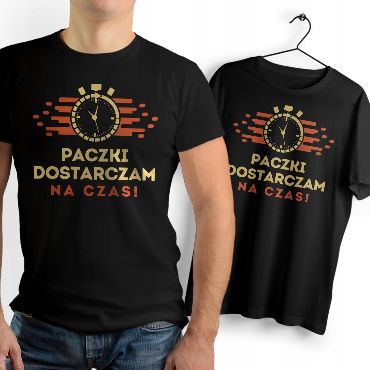 Koszulka Męska Czarna dla Kuriera Bawełniana T-shirt Trwały Nadruk