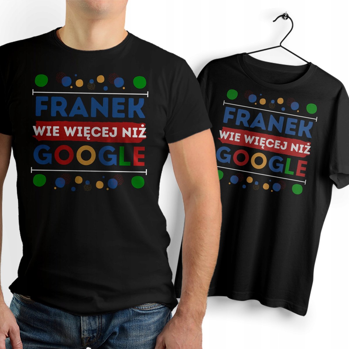 Koszulka Męska Czarna Dla Franka T-Shirt Podkoszulek z Nadrukiem Na Prezent