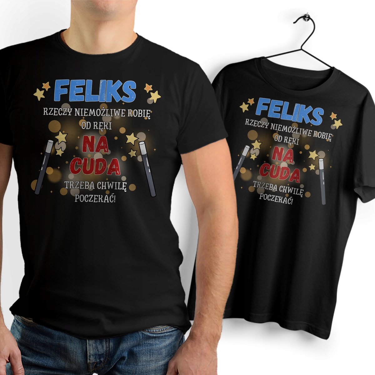 Koszulka Męska Czarna Dla Feliksa T-Shirt Podkoszulek Nadruk Na Prezent