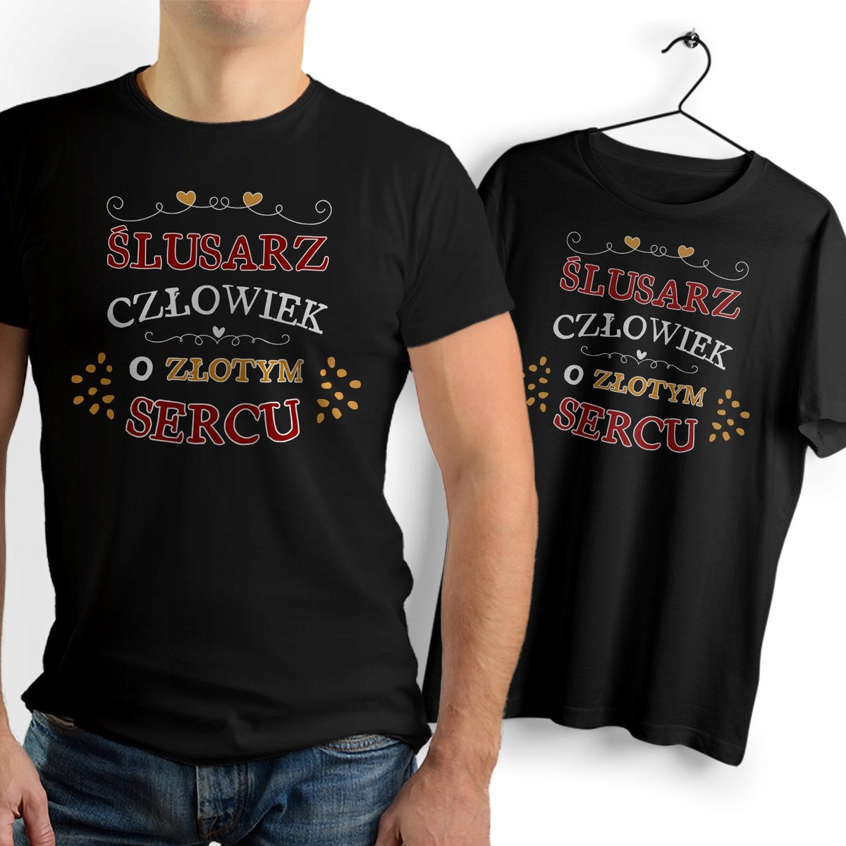 Koszulka Męska Czarna dla Ślusarza Bawełniana T-shirt Trwały Nadruk